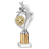 SILVER/GOLD 'DANCE/GYM' FIGURE ASSEMBLED ON MARBLE (2" CEN/2" TUBE) - 9in